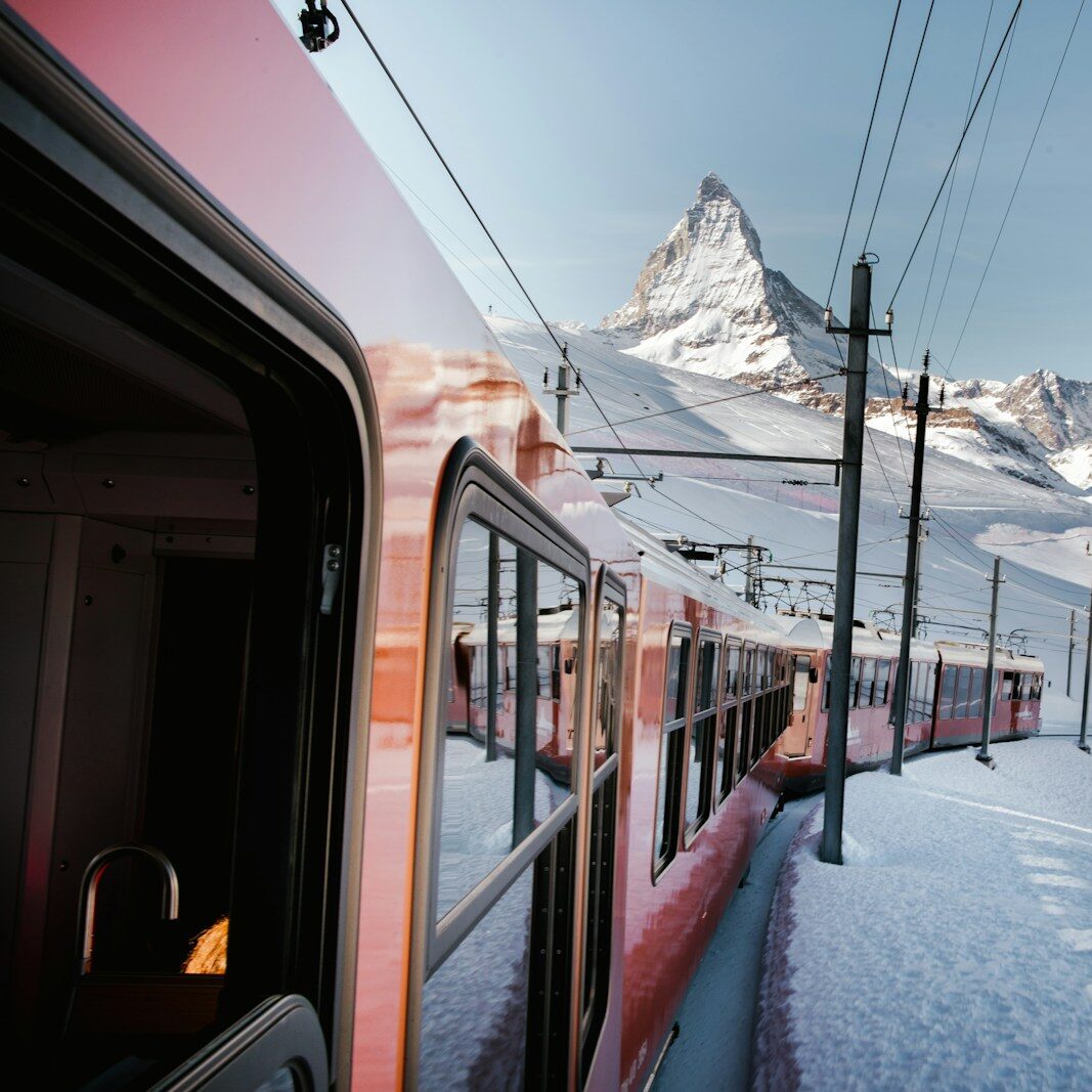 train moves between snowfield